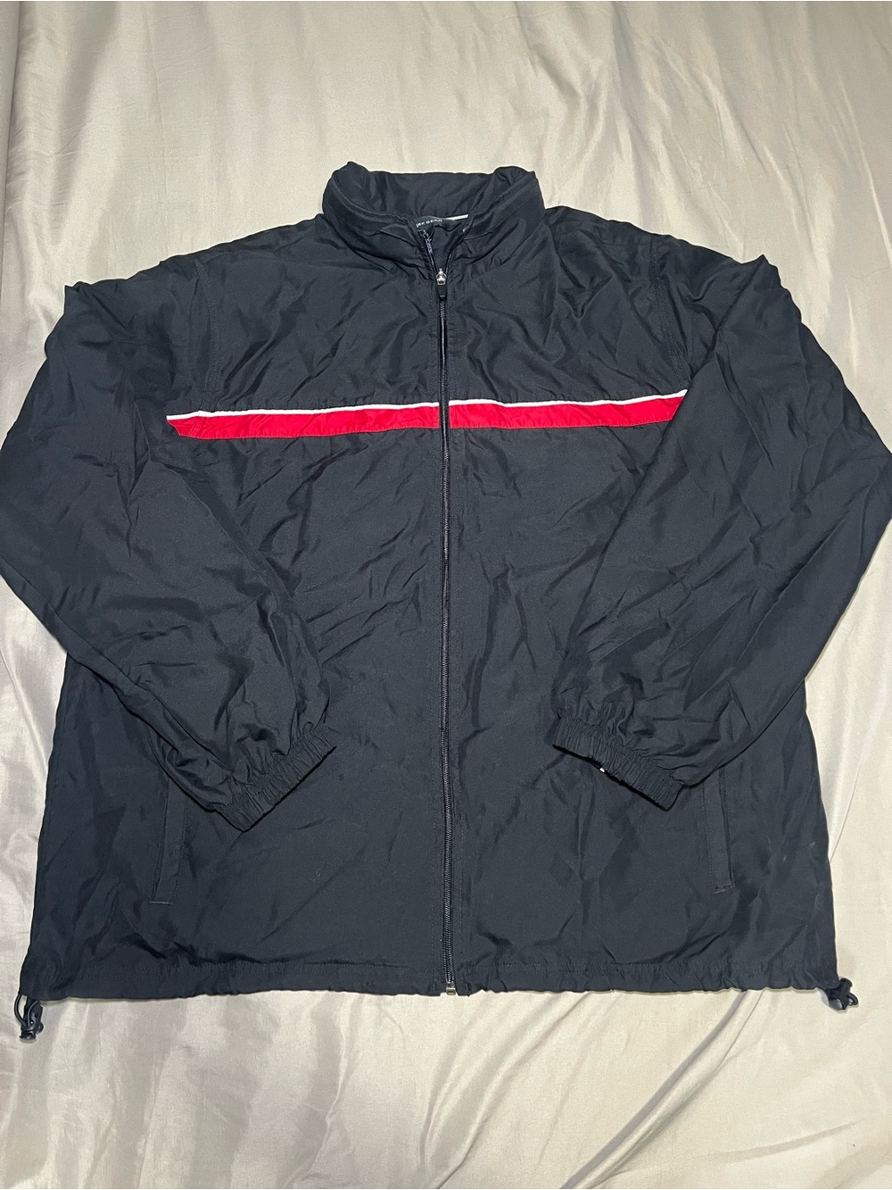 Tek Gear windbreaker men's jacket navy blue hood in collar full zip size XL